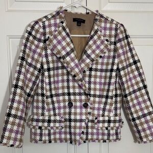 Ann Taylor Plaid/Tweed Double-Breasted Cropped Women's Blazer
